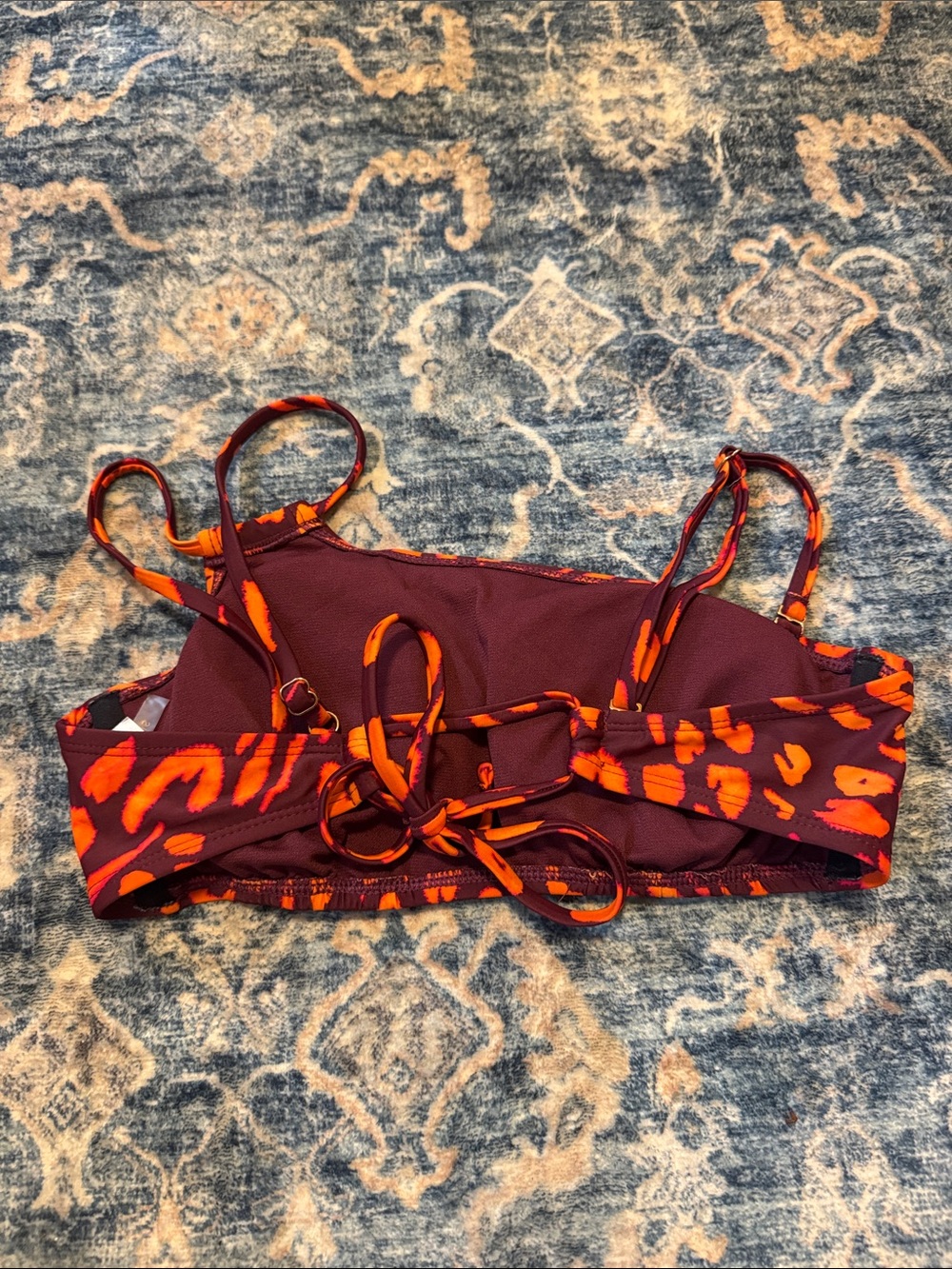 Shade & Shore Maroon Bikini Top with Orange Animal Print